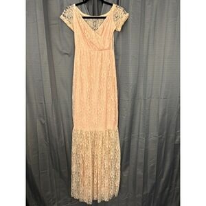 Unbranded All Over Lace Faux‎ Wrap Maxi Dress Womens S Pink Fairycore Dainty
